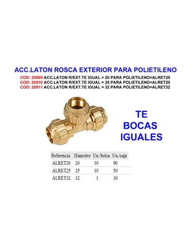 ACC.BRASS R/EXT.TE ÉGAL 25 POUR POLYÉTHYLÈNE COMME RET25