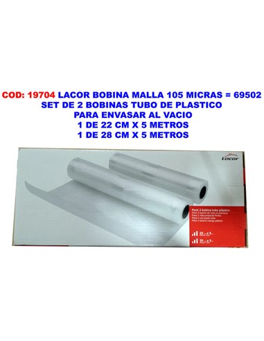 Bobina de malha LACOR 105 mícrons Pacote de 2 rolos 28cm x 5m Recipiente vazio 69052