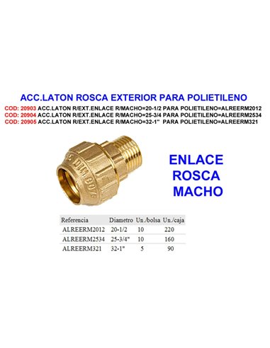 ACC.LATON R EXT.LINK R MALE 20-1/2 FOR POLYETHYLENE TO REERM 2012