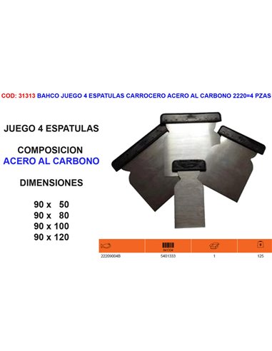 Juego de 4 espátulas carrocero de acero al carbono BAHCO 22204