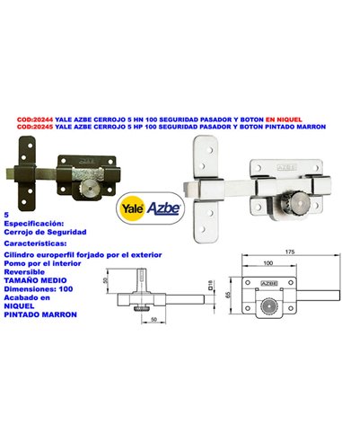 Yale Azbe 5 HP 100 Outstanding Deadbolt mit europäischem Stift und Knopf