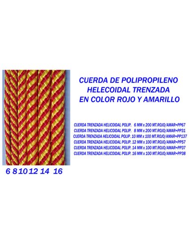 Corda trançada helicoidal de polipropileno 6 mm x 200 m vermelho/amarelo