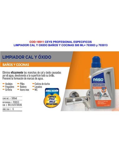 CEYS Nettoyant Spécifique pour Calcaire et Rouille 500 ml 703003-703013