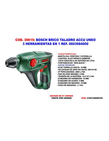 Bosch Uneo 10.8V 3-Tool Accu Drill EN 10603984000