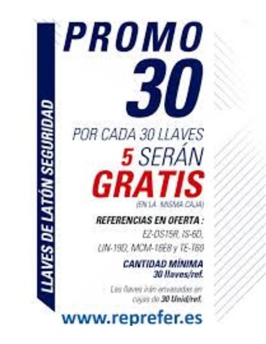 LLAVES JMA PROMOCIÓN 25 LLAVES MÁS 5 GRATIS SEGURIDAD LATÓN MODELO MCM-16E8