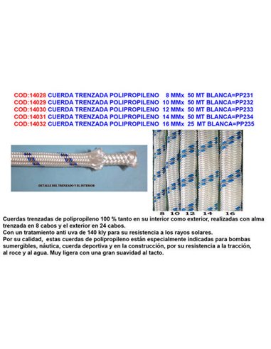 Cuerda trenzada de polipropileno 12 mm x 50 m blanca