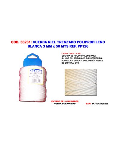 Corda Trilho Trançada em Polipropileno Branco 3 mm x 50 m