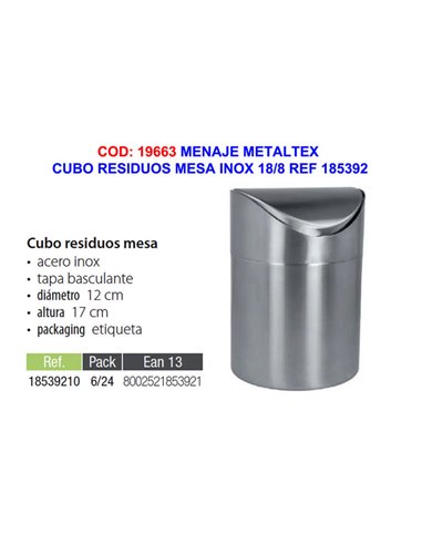 Metaltel 18/8 stainless steel table waste bin model 185392