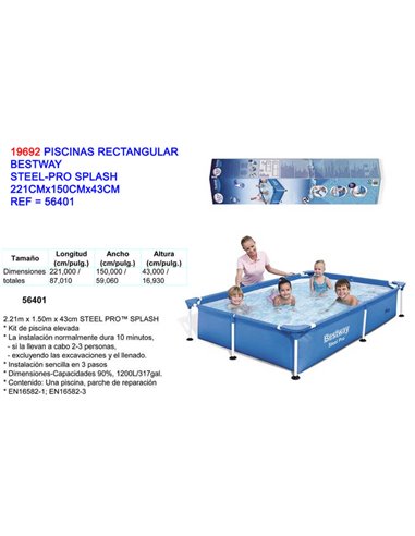 Piscina Pro Splash Rettangolare in Acciaio 221x150x43 56401