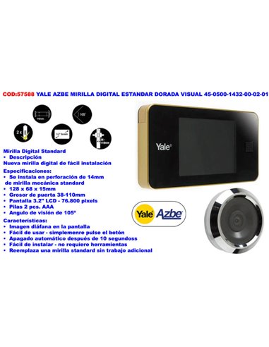 Yale Azbe Visual Golden Digital Peephole 4505001432000201