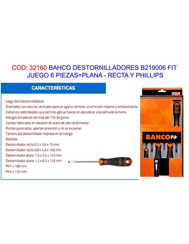 Juego de Destornilladores BAHCO B219006 6 Piezas Planas y Phillips