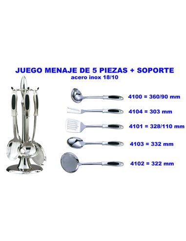 5-piece kitchenware set with stand, all 18/10 stainless steel 411600