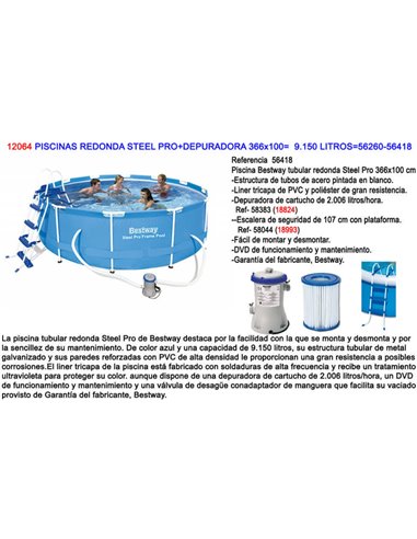 Piscina Redonda Steel Pro+ Depuradora 366x100 9150L 56418