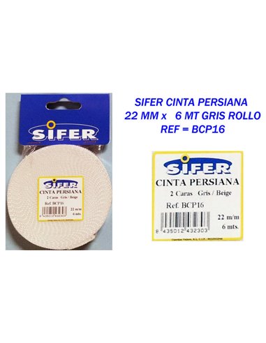 FITA PARA ESTORES SIFER 22 MM x 6 MT ROLO BEGE CINZA BCP16