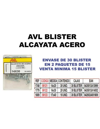 AVL BLISTER ALCAYATA ACERO 14x20 ZINCADA  1748