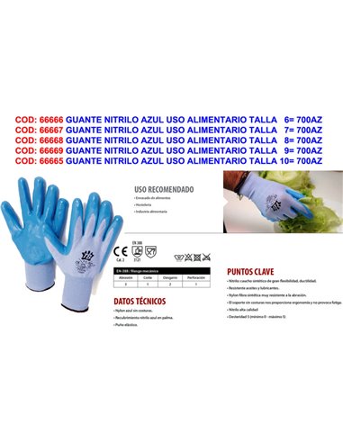 GUANTE NITRILO AZUL USO ALIMENTARIO TALLA   9 700AZ TOUCH