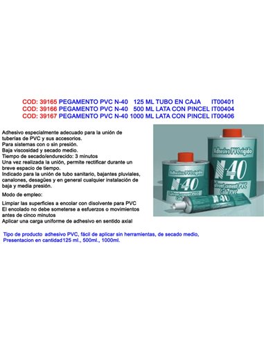 PEGAMENTO PVC N-40   500 ML LATA CON PINCEL IT00404