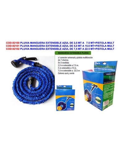 PLUVIA KIT MANGUERA EXTENSIBLE AZUL  2,5 M A  7.5 M+PISTOLA MULT