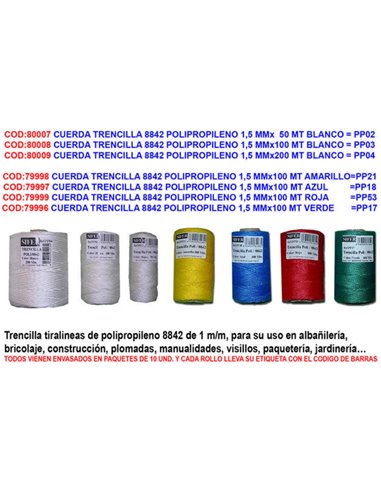 CUERDA TRENCILLA 8842 POLIPROPILENO 1,5 MMx100 MT VERDEPP17