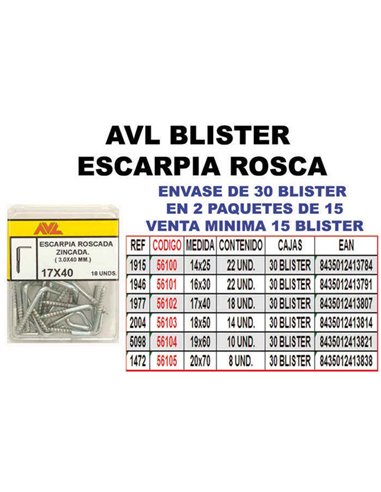 AVL BLISTER ESCARPIA ROSCA 18x50 ZINCADA  2004