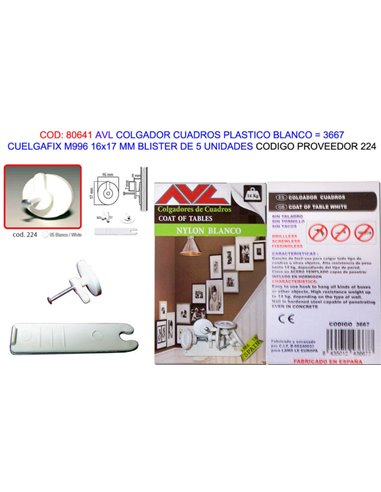 AVL COLGADOR CUADROFIX BLANCO M99616x17MM BL5 UND3667 (224)