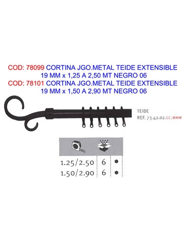 CORTINA JGO.METAL TEIDE EXTENSIBLE 19 MMx1,50 A 2,90 MT NEGRO 06