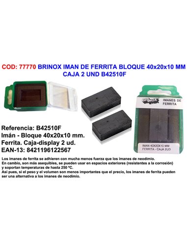 BRINOX IMAN FERRITA BLOQUE 40x20x10 MM  B42510F