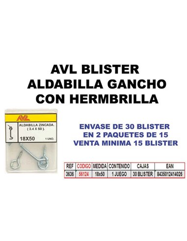 AVL BLISTER ALDABILLA GANCHO+HEMBRILLA ZINCADA 3636