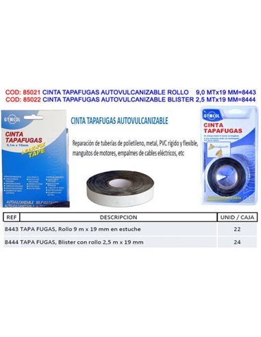 CINTA TAPAFUGAS AUTOVULCANIZABLE ROLLO 9 MTx19 MM8443