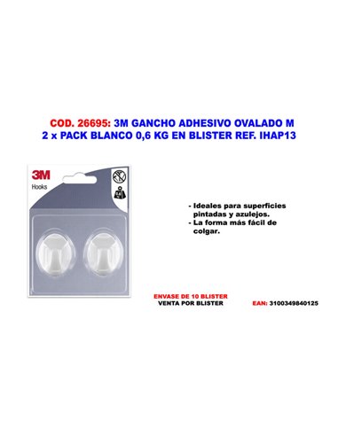 3M GANCHO ADHESIVO OVALADO M 2  X PACK BLANCO 0,6 KG IHAP13