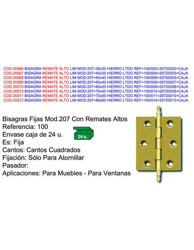 BISAGRA LIM MOD:20780x60 HIERRO LTDO REF100/01420720013CAJA