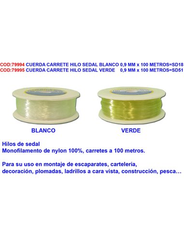 CUERDA CARRETE HILO SEDAL VERDE   0,9 MM x 100 METROSSD51