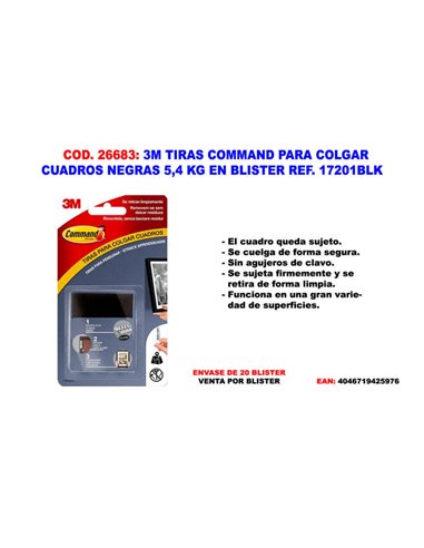 3M TIRAS COMMAND PARA COLGAR CUADROS NEGRAS 5,4 KG 17201BLK