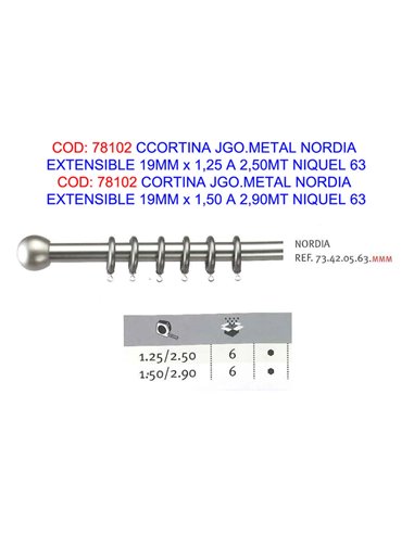 CORTINA JGO.METAL NORDIA EXTENSIBLE 19MMx1,50 A 2,90MT NIQUEL 63