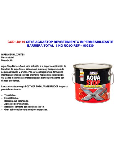 CEYS AGUASTOP REVEST.IMPERMEAB.BARRERA TOTAL  1 KG ROJO902830