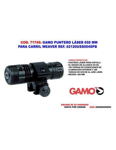 GAMO PUNTERO LASER 650 MM PARA CARRIL WEAVER REF 62120USS004SPB