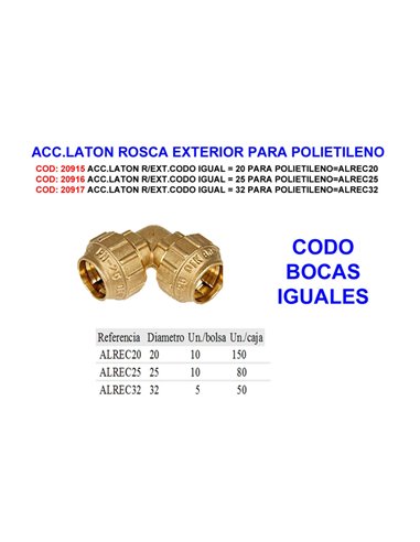 ACC.LATON R/EXT.CODO IGUAL20 PARA POLIETILENOALREC20