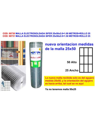 MALLA ELECTROSOLDADA SIFER 25x50x2.01.00 METROSROLLO 25