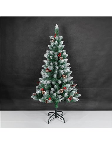 Árbol de Navidad artificial "Haur" desmontable con efecto nieve con acebo y piñas Ø85x150cm fabricado en PVC color rojo blanco y