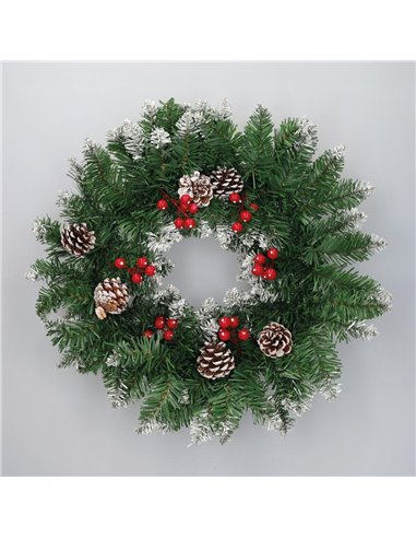 Baliti Artificial Christmas wreath Ø50 80 white tips, berries and pinecones