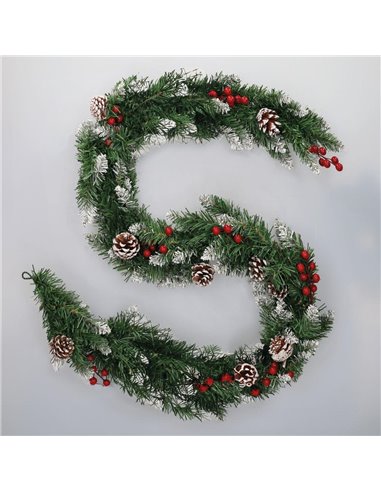 Dusia Artificial garland 1,8m 120 white tips, berries and pinecones