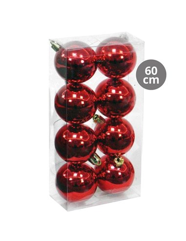 Pack 8 bolas Navidad 6cm ACABADO BRILLO ROJO