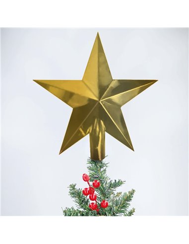 Estrella de Navidad "Alasia" para copa del árbol 200x196mm fabricada en plástico color dorado acabado en purpurina para interior