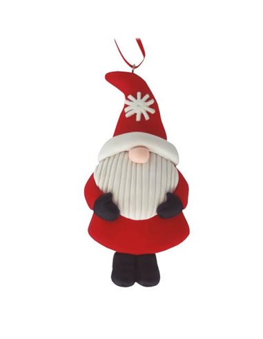 Santa Claus colgante para decoración de árbol 5x10cm fabricado en arcilla color blanco y rojo acabado mate