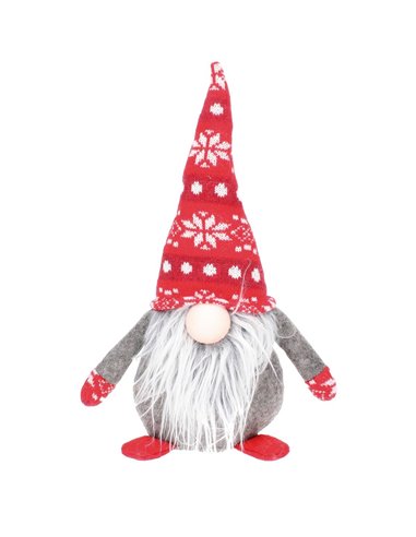 Sitting LED Christmas gnome Hagin 26cm 2xCR2032 Red and grey