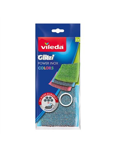 VILEDA Estropajo “Glitzi” fabricado en acero inoxidable de dos colores