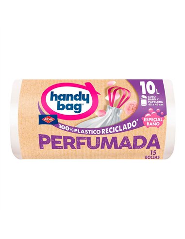 HANDY BAG Bolsa basura “Albal” para baño 45x45cm de material reciclado color blanco (10l) (Bolsa de 18 unidades)