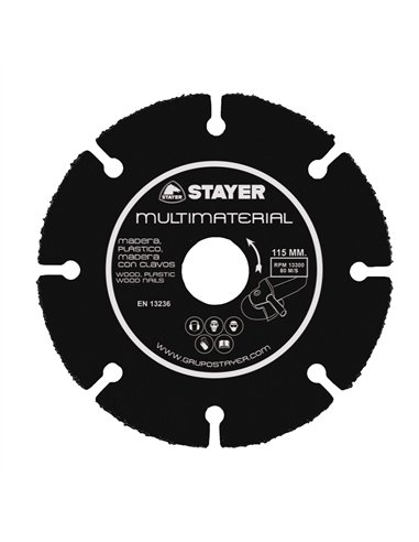 STAYER Disco para corte multimaterial de corte en seco (hasta 13300 RPM) Ø115x22,2mm filo con partículas de tungsteno