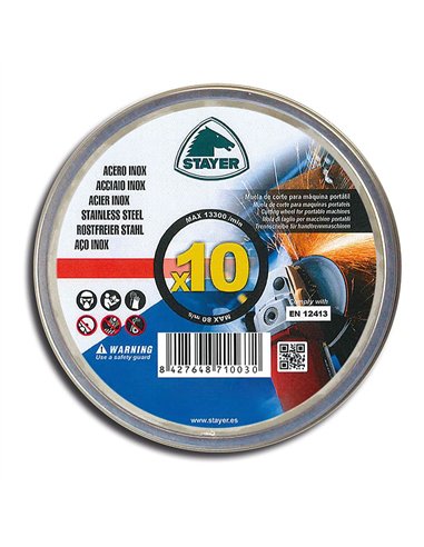 Disco extrafino inoxidable estándar WA60TBF-41 para corte de acero inoxidable y materiales ferrosos Ø115x1x22,23mm (Pack de 10 u