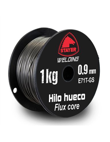 STAYER Bobina de hilo hueco tubular E71T-GS 1kg Ø0,9mm para equipos de soldadura MIG-MAG